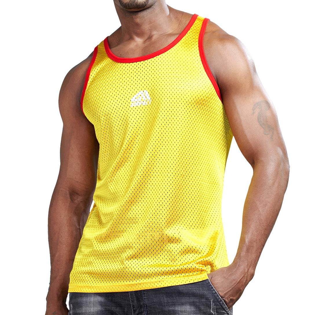 AIMPACT Mens Casual Basic Tank Tops Mesh Quick Dry Workout Running Sleeveless Shirts(Yellow S)