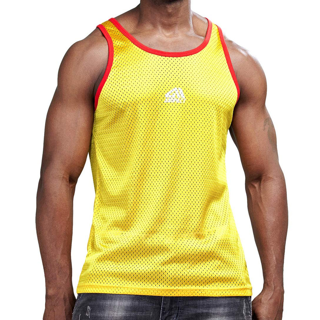 AIMPACT Mens Casual Basic Tank Tops Mesh Quick Dry Workout Running Sleeveless Shirts(Yellow S)