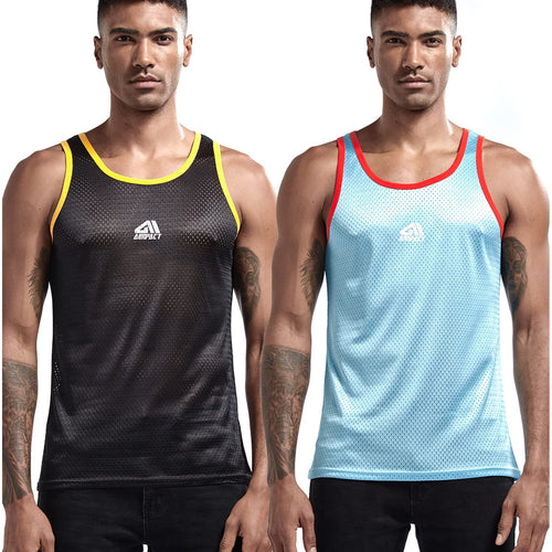 AIMPACT Men Athletic Workout Tank Tops Mesh Quick Dry Fitness Running Gym Muscle Sleeveless Shirts BlackBlueS