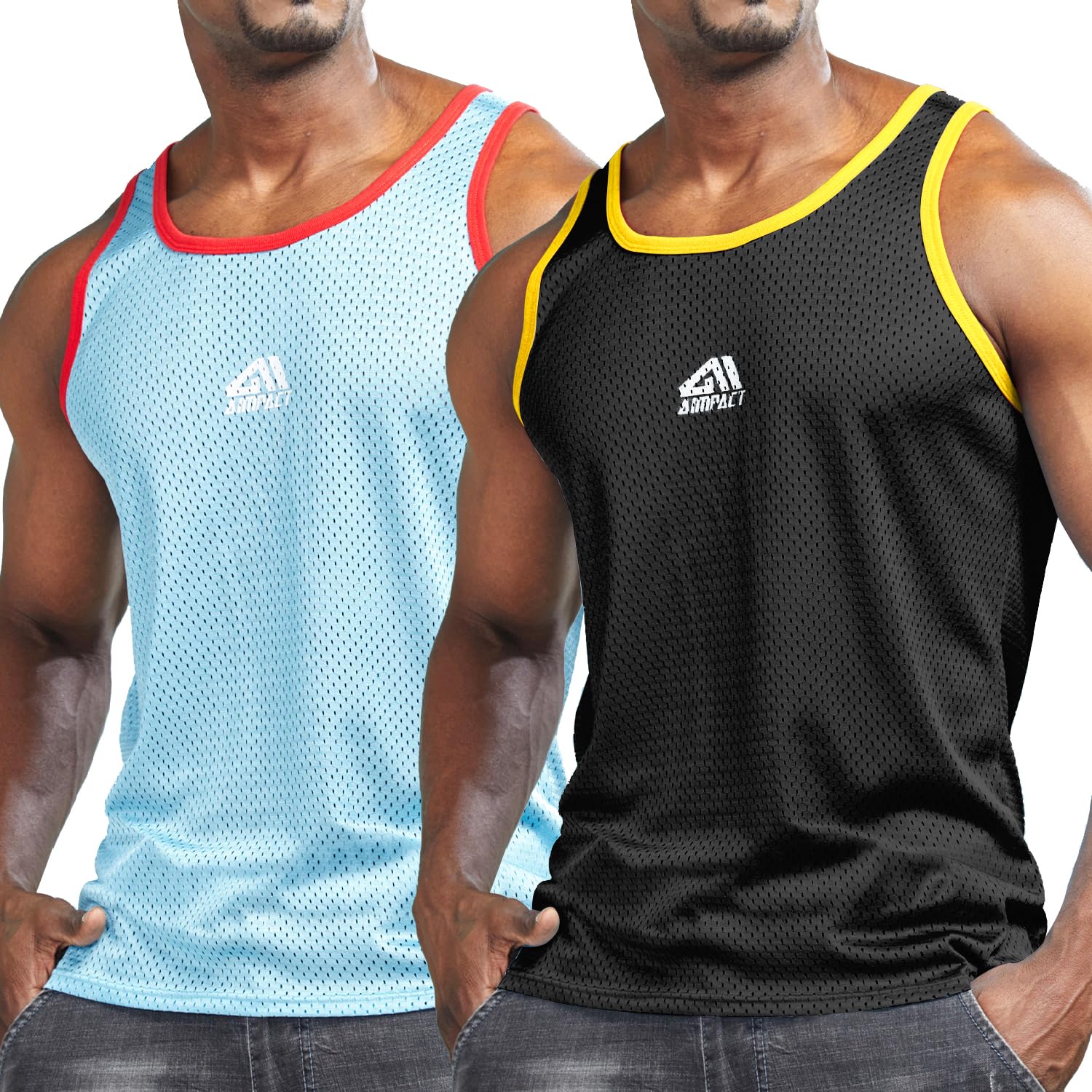 AIMPACT Men Athletic Workout Tank Tops Mesh Quick Dry Fitness Running Gym Muscle Sleeveless Shirts BlackBlueS