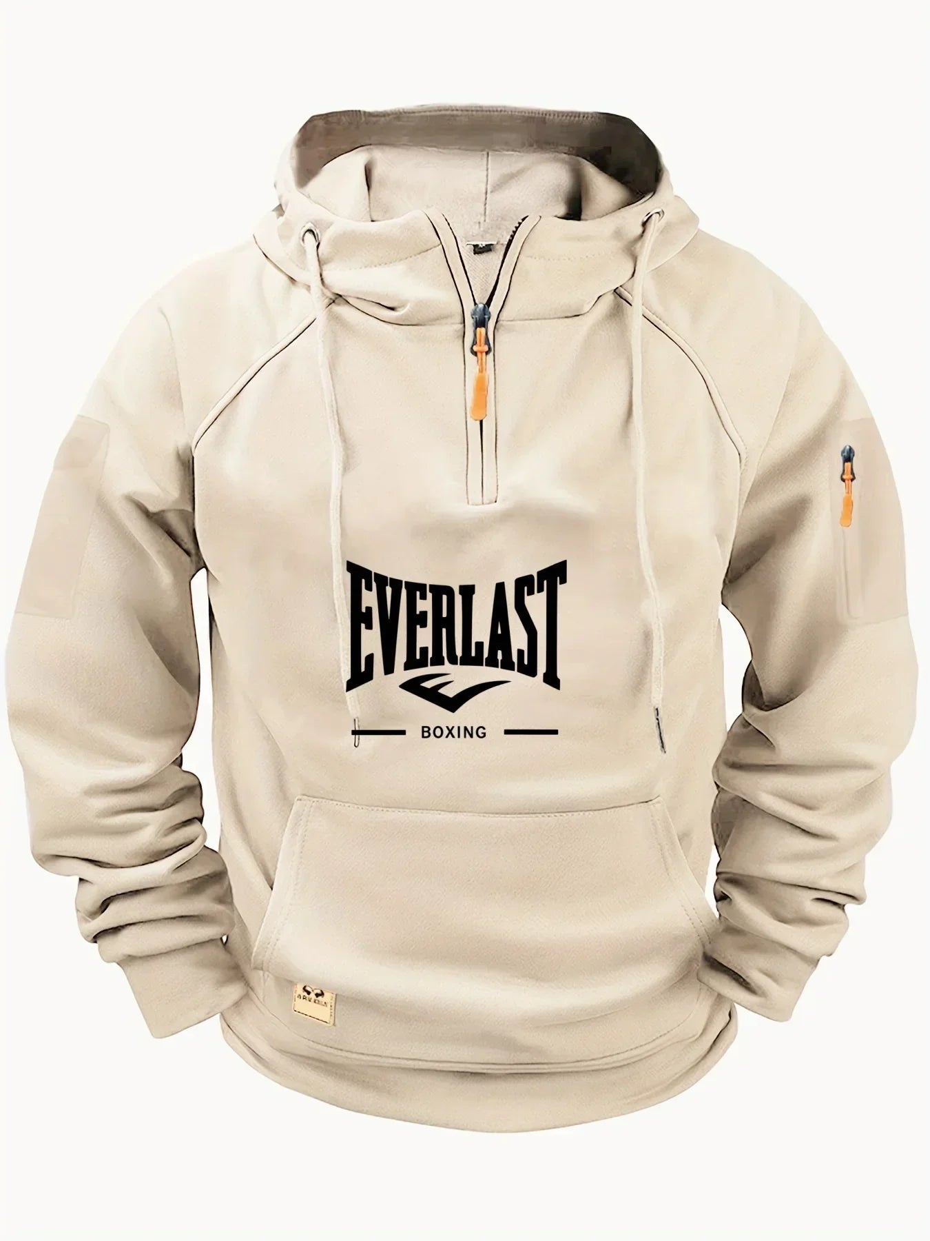 Men's Zipper Hoodie with Pockets and Print (White)