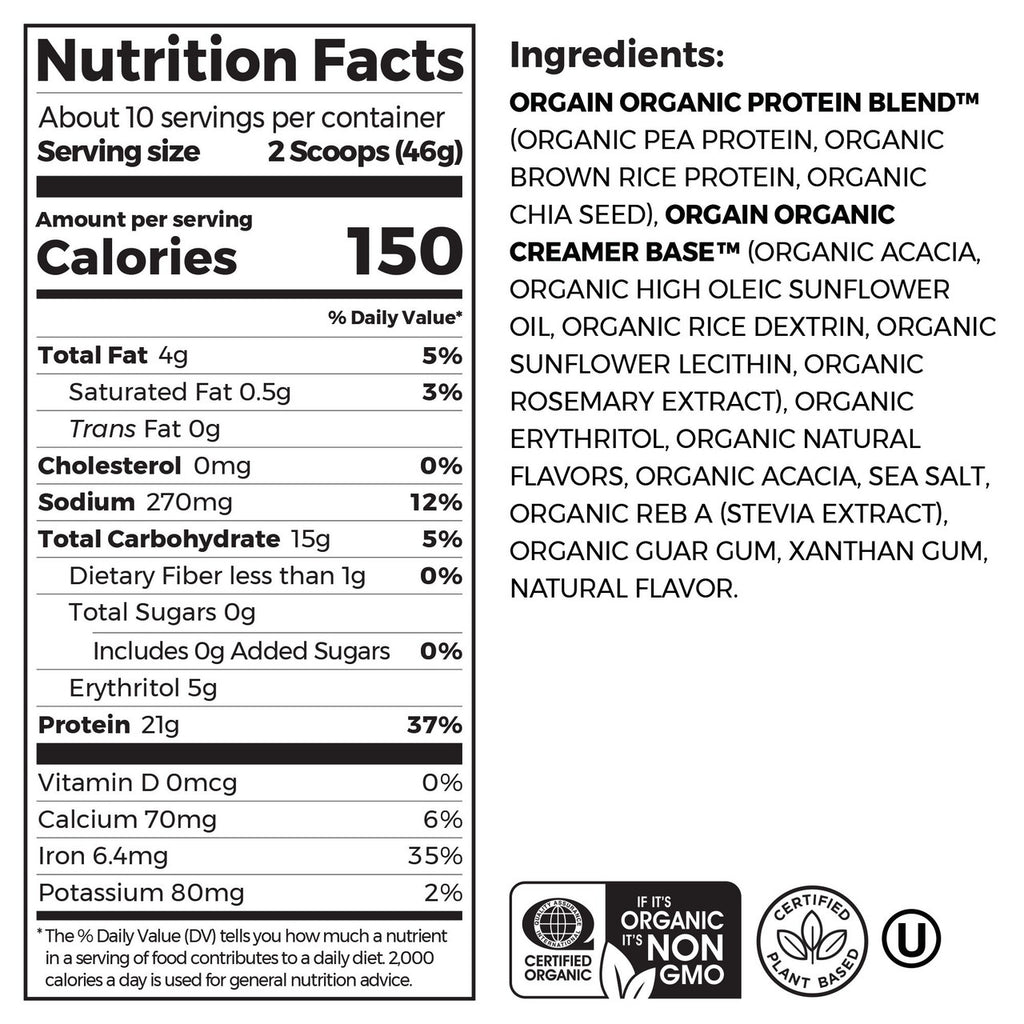 Orgain Organic Plant Based Protein Powder, Sweet Vanilla Bean (1X1.02 Lb  )