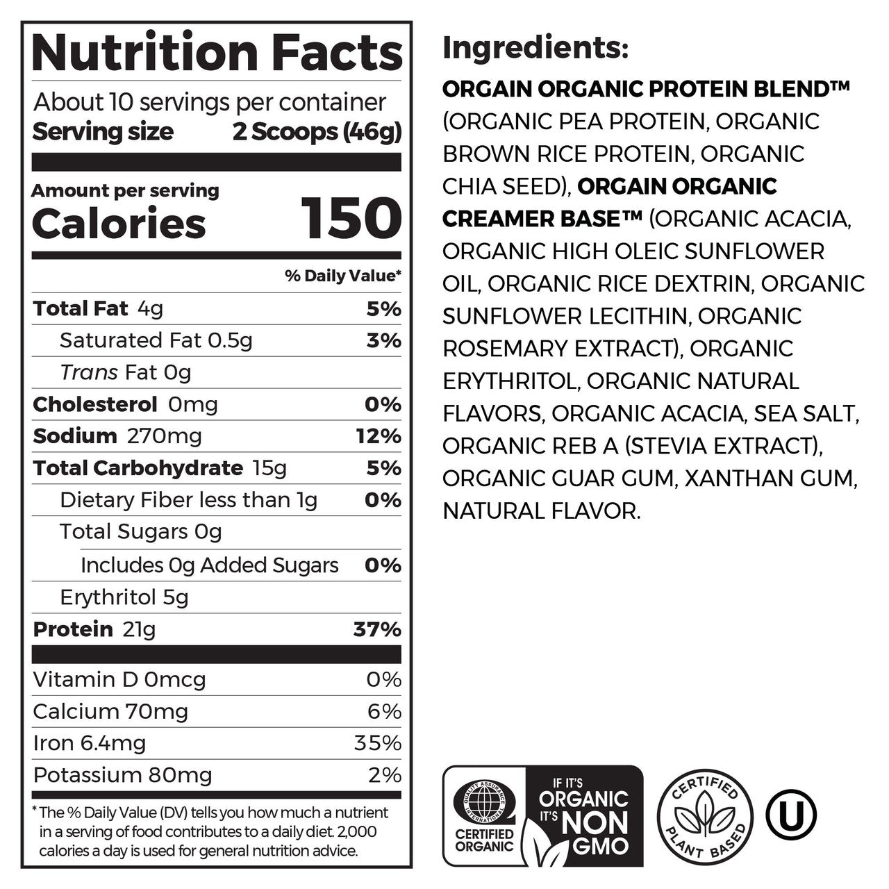 Orgain Organic Plant Based Protein Powder, Sweet Vanilla Bean (1X1.02 Lb  )